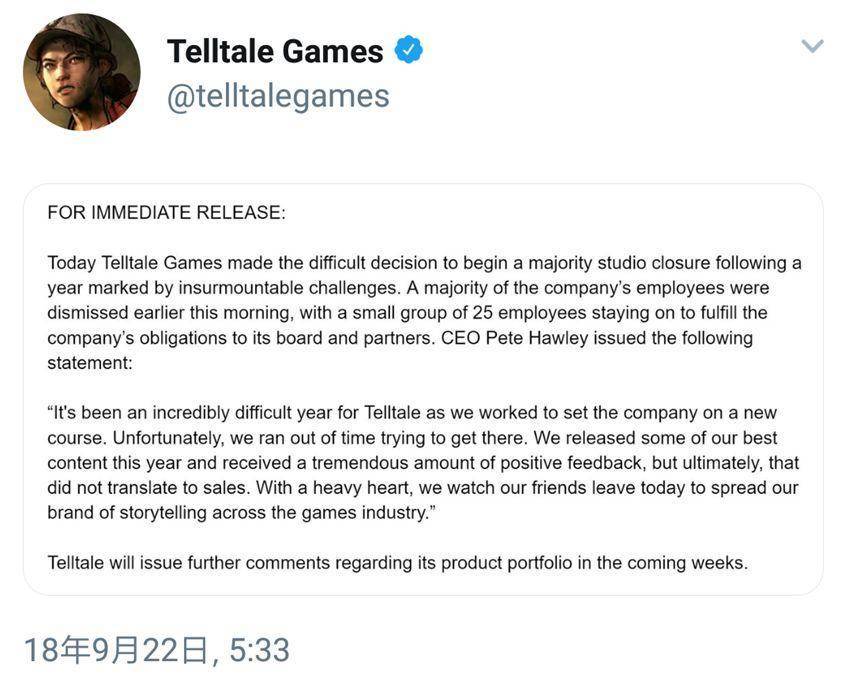 Telltale Games突如其来的谢幕，是产品无法迎合市场与过度依赖资本的双重悲剧