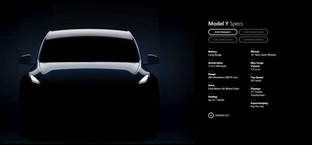 特斯拉发布 Model Y，有四个版本